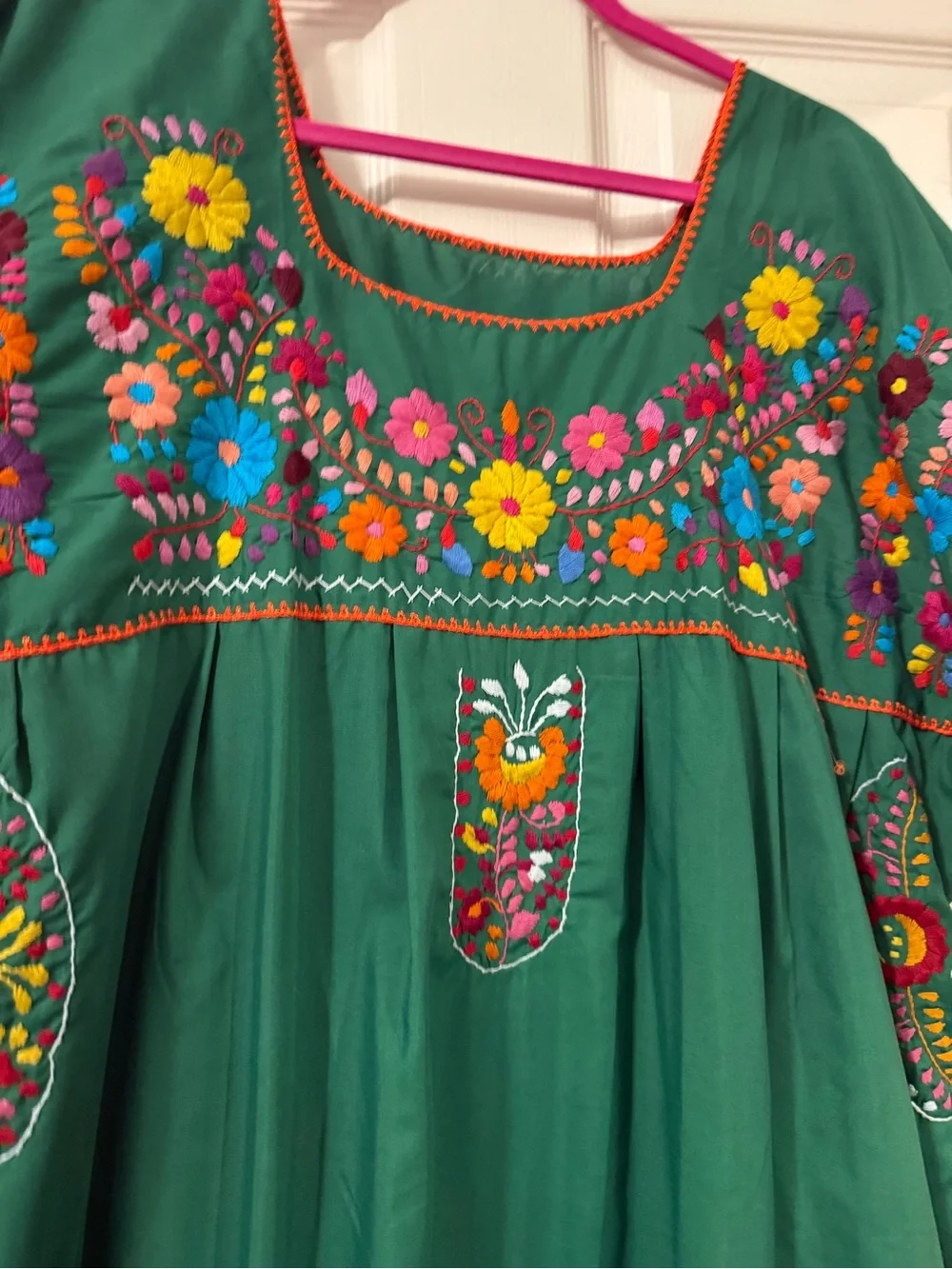 Embroidered Green Mexican-Style Midi Dress